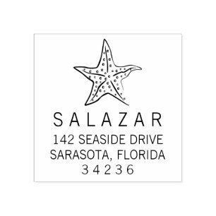 Starfish Style Beach House Return Address Rubber Stamp
