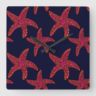 Starfish Style Pattern Square Wall Clock