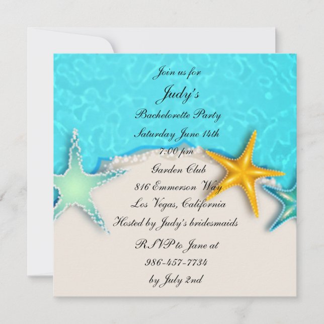 Starfish Summer Beach Bachelorette Invitation (Devant)