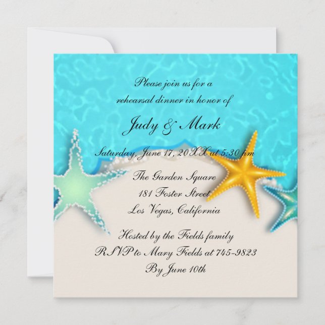 Starfish Summer Beach Rehearsal Dinner Invitation (Front)