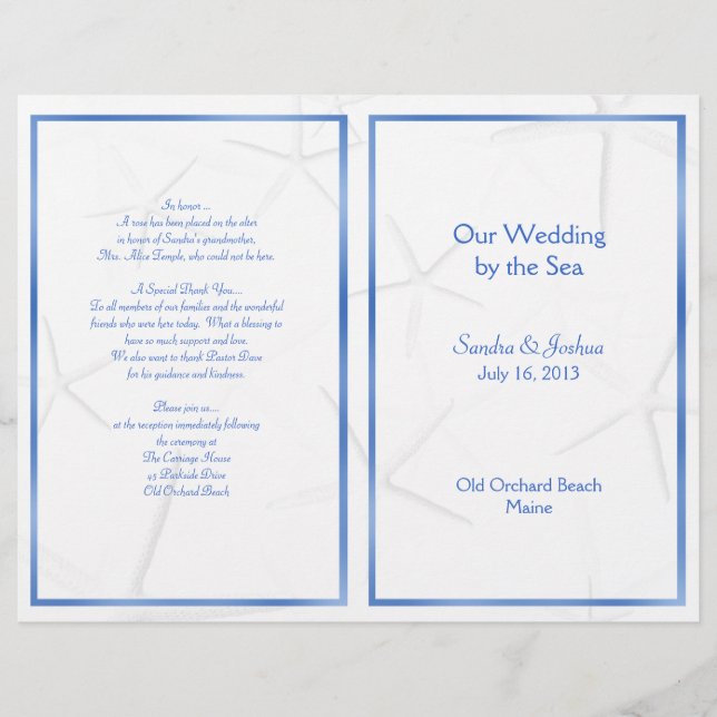 Starfish, Summer Wedding Program Template, Folded (Front)