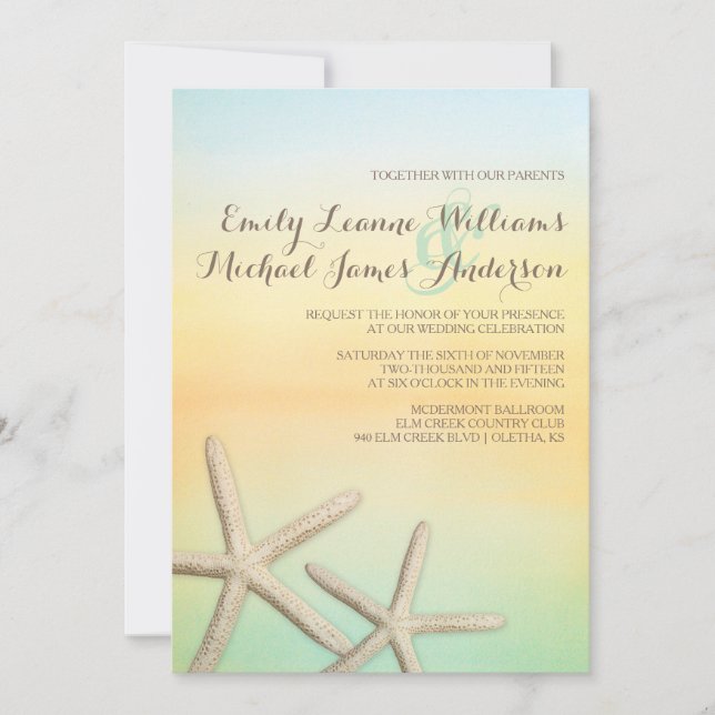 Starfish Sunset Beach Tropical Wedding Invitation (Front)