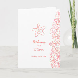 Starfish swirls coral orange and white wedding program