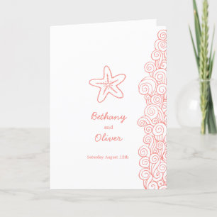 Starfish swirls coral orange and white wedding program