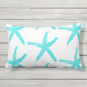 Starfish Teal Blue White Cute Patterns Cotton Lumbar Pillow