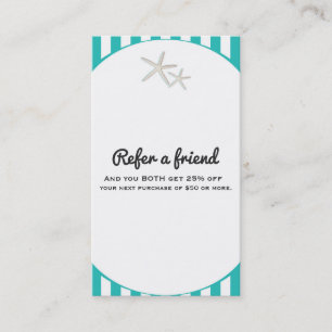 Starfish Teal Turquoise Striped Refer a Friend Referral Card