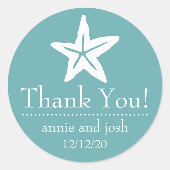 Starfish Thank You Labels (Sea Foam) (Front)