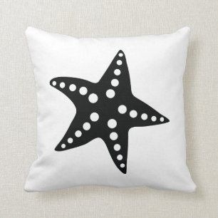 Starfish Throw Pillow, Beach Ocean Theme, Black Pillow