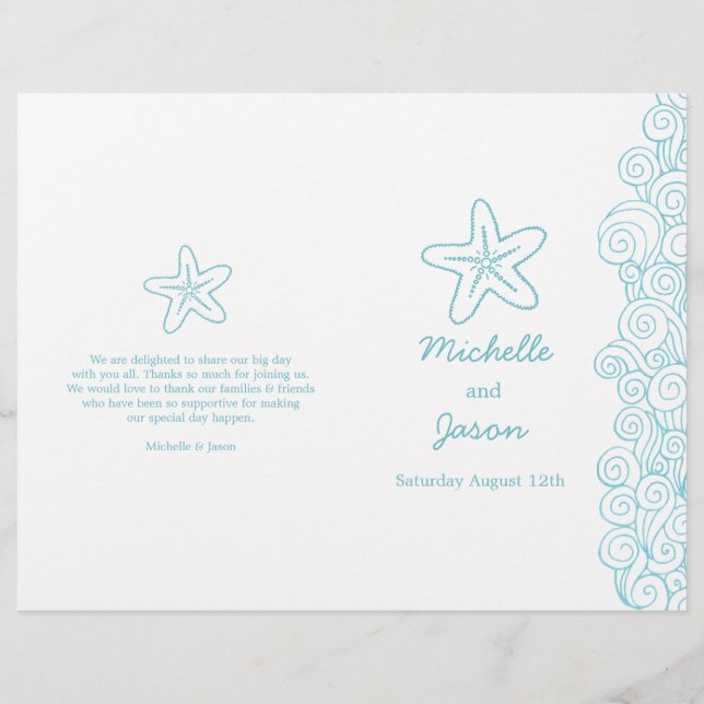 Starfish & tournois programmes de mariage bleu bla (Devant)