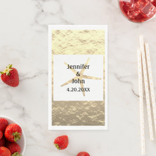 Starfish Tropical Gold White Couple Name Wedding Napkin