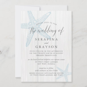 Starfish Tropical Rustic Beach Blue Wedding  Invit Invitation