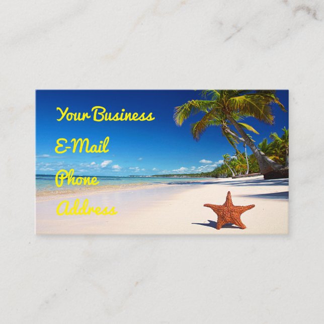 Starfish Tropical Sandy Beach Palm Tree Island Business Card (Front)