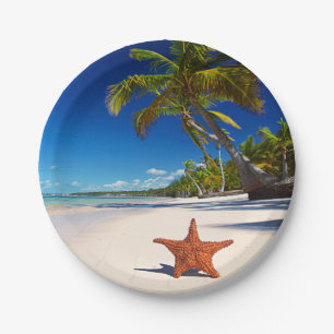 Starfish Tropical Sandy Beach Palm Tree Island Paper Plate