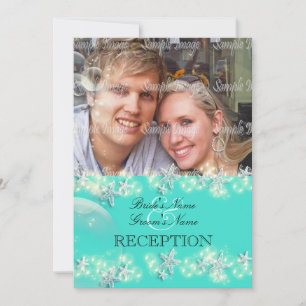 Starfish turquoise blue white wedding invitation
