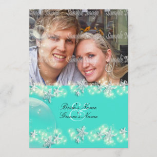 Starfish turquoise blue white wedding invitation