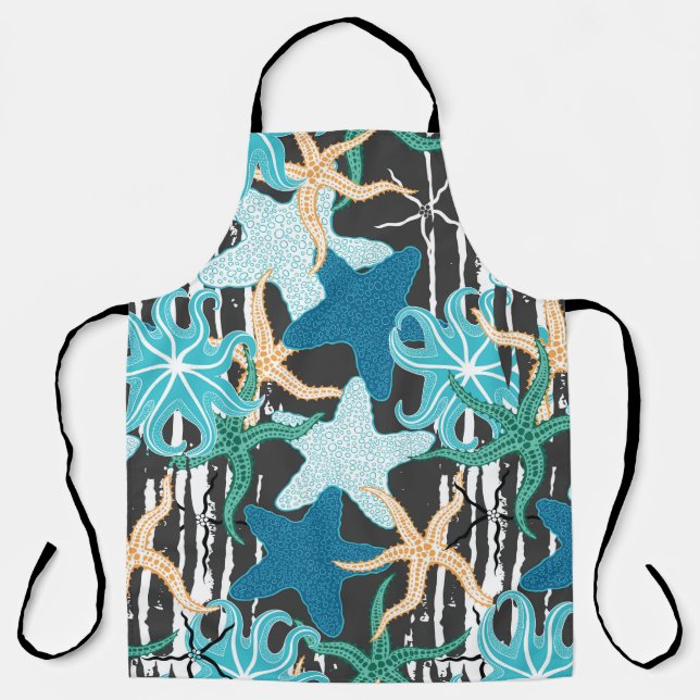 Starfish Vintage: Dark Striped Background. Apron (Front)