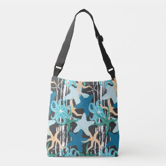 Starfish Vintage: Dark Striped Background. Crossbody Bag