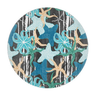 Starfish Vintage: Dark Striped Background. Cutting Board