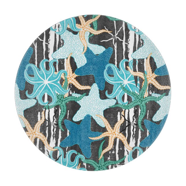 Starfish Vintage: Dark Striped Background. Cutting Board (Front)