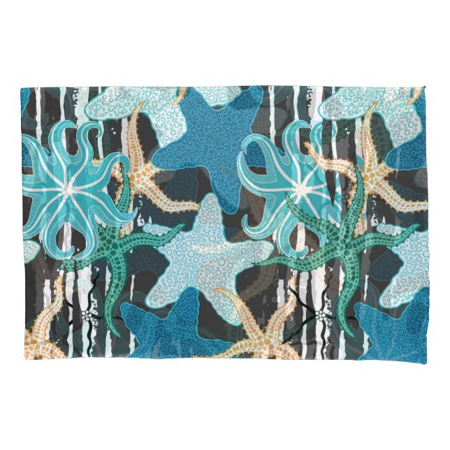 Starfish Vintage: Dark Striped Background. Pillowcase (Front)