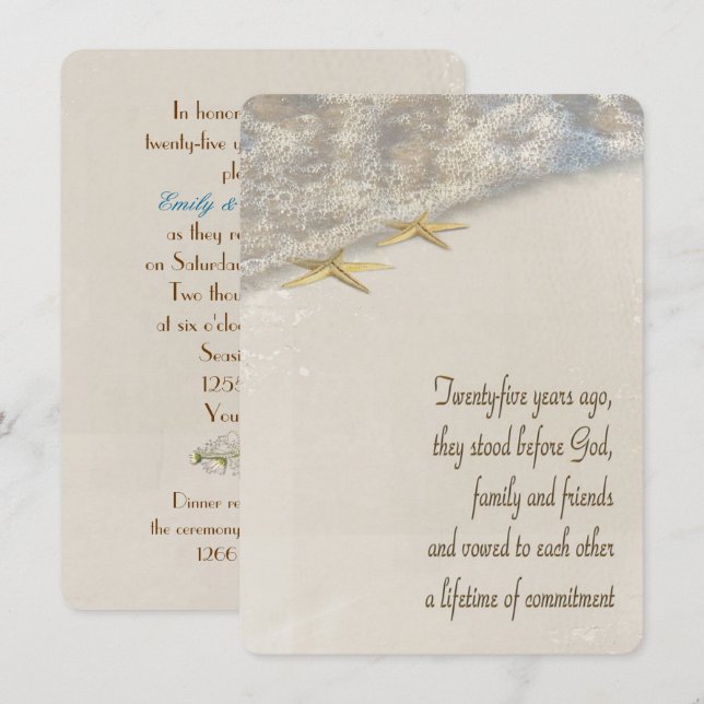Starfish Vow Renewal for 25th Anniversary Invitation (Front/Back)