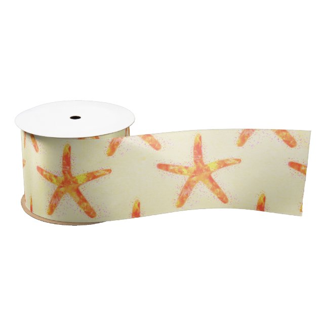 Starfish Watercolor Art Pattern Satin Ribbon (Spool)