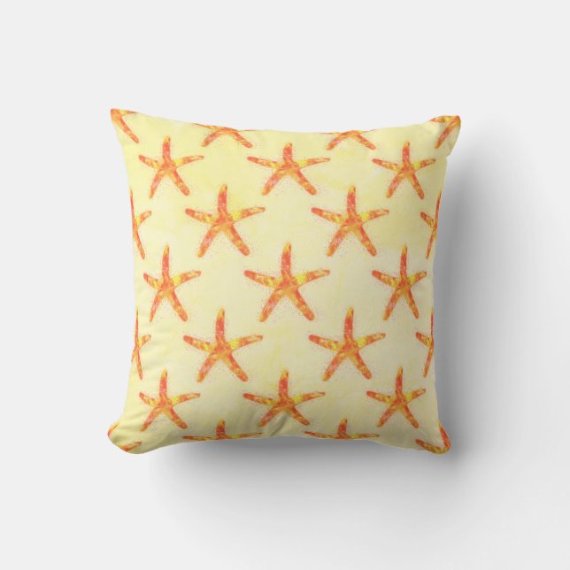 Starfish Watercolor Art Pattern Throw Pillow (Front)