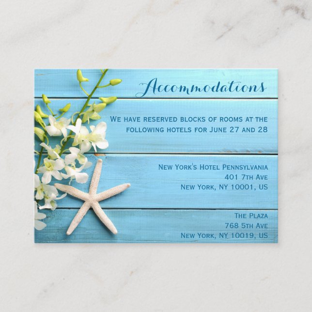 Starfish Wedding Accommodation Cards With Orchids (Front)