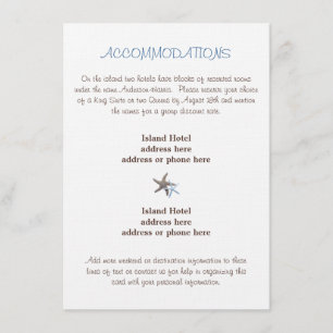 Starfish Wedding Accommodations Enclosure Card
