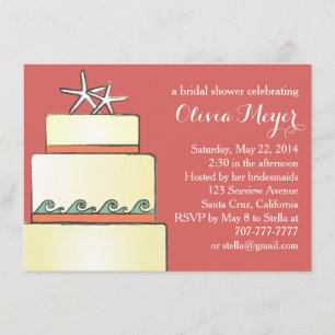 Starfish Wedding Cake Bridal Shower Invites Coral