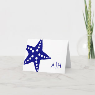 Starfish Wedding Folded Thank You Cards, Navy Blue