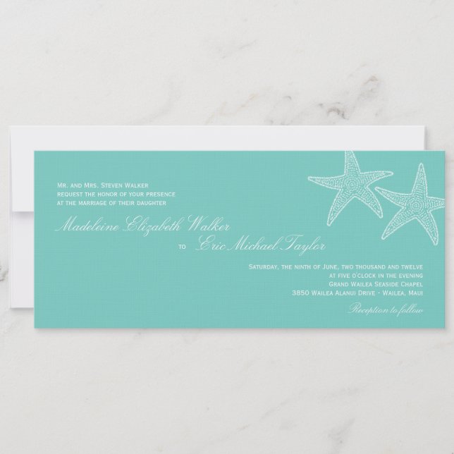 Starfish Wedding Invitation - Blue (Front)