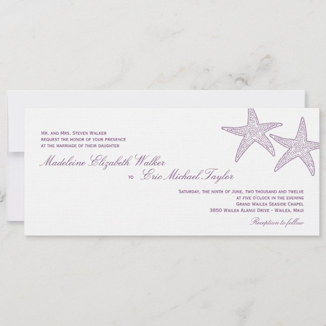 Starfish Wedding Invitation - Purple (Front)
