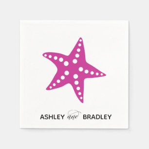 Starfish Wedding Napkins, Beach, Fuchsia Pink Napkin