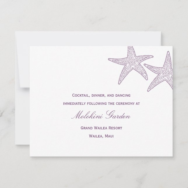 Starfish Wedding Reception Card - Purple (Front)