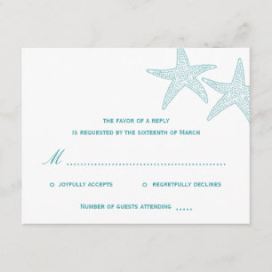 Starfish Wedding RSVP Card - Turquoise