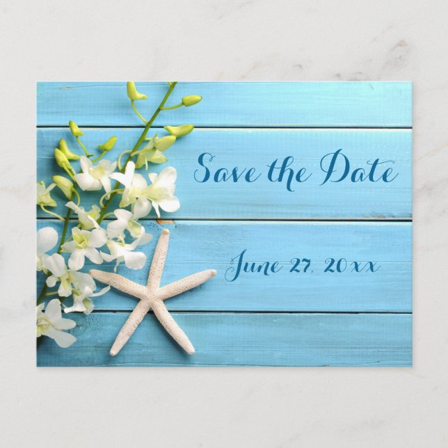 Starfish Wedding Save The Dates With Orhids Announcement Postcard (Front)