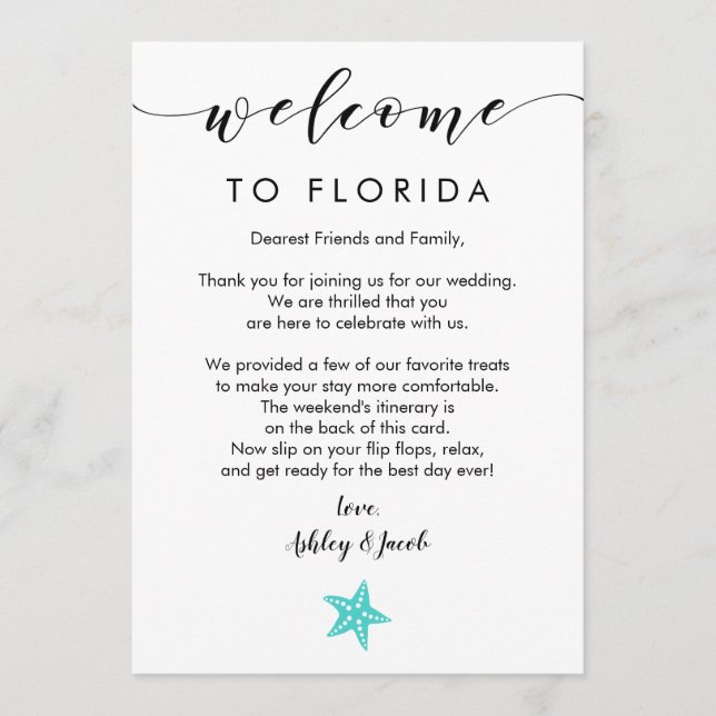 Starfish Wedding Welcome Letter & Itinerary Card (Front)