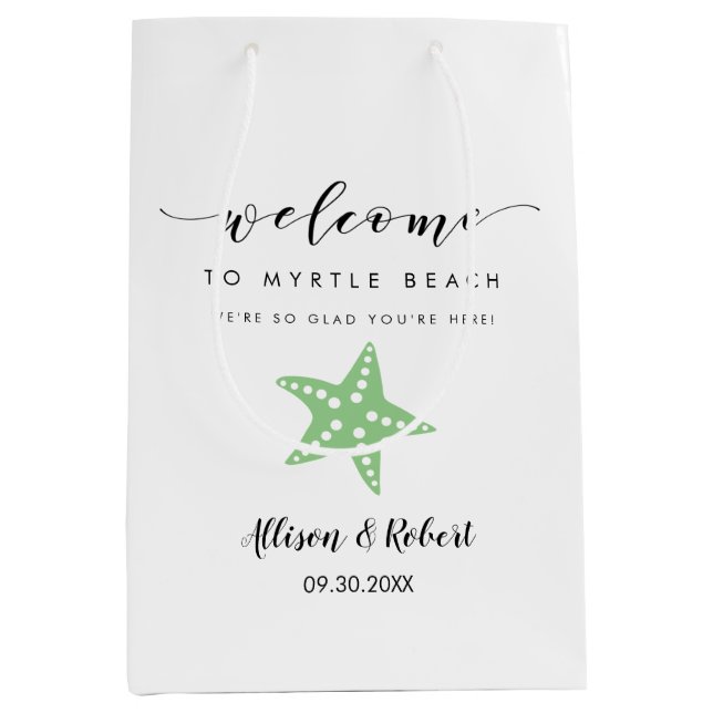 Starfish Welcome Bag, Destination Wedding Guests Medium Gift Bag (Front)
