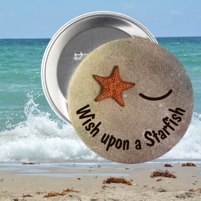 Starfish Whimsical Smiling Wink Fun Beach 3 Inch Round Button (Creator Uploaded)