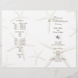 Starfish White Beach Wedding Folded Fan Program