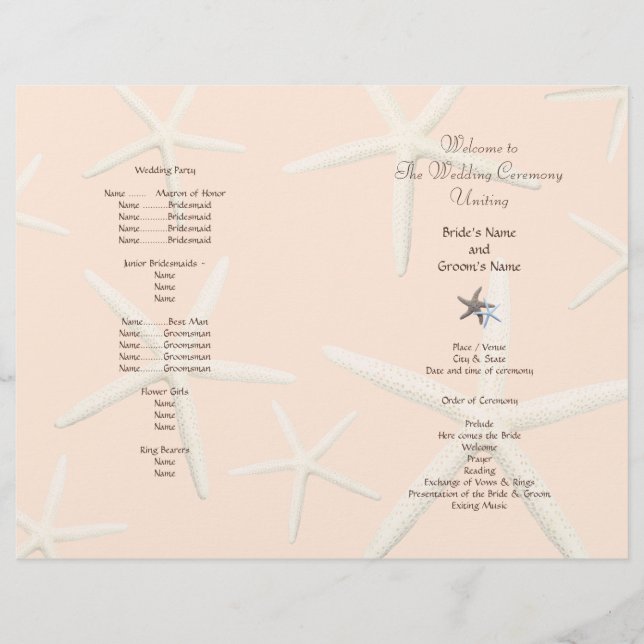 Starfish White Beach Wedding Programme du ventilat (Devant)