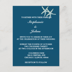 Starfish White Ocean Blue Custom Colour Wedding Invitation