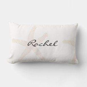 Starfish White Pastel Orange Name Template Beach Lumbar Pillow