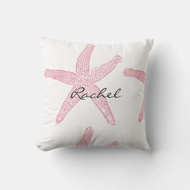 Starfish White Pastel Pink White Name Gift Favour Outdoor Pillow (Front)