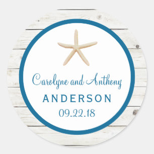 Starfish Whitewashed Wood Beach Wedding Collection Classic Round Sticker