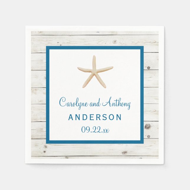 Starfish Whitewashed Wood Beach Wedding Collection Napkin (Front)