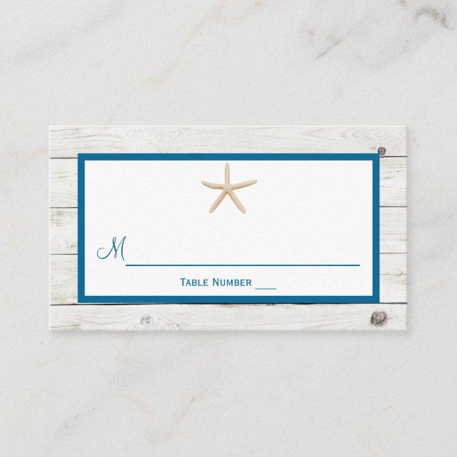 Starfish Whitewashed Wood Beach Wedding Collection Place Card (Front)