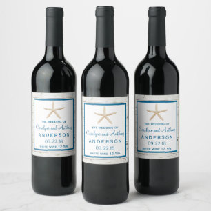 Starfish Whitewashed Wood Beach Wedding Collection Wine Label