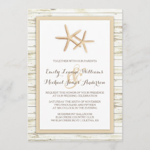 Starfish Whitewashed Wood Beach Wedding Invitation
